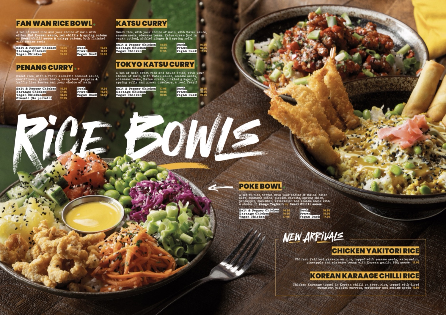 Kwackers menu spread: rice bowls and new arrivals