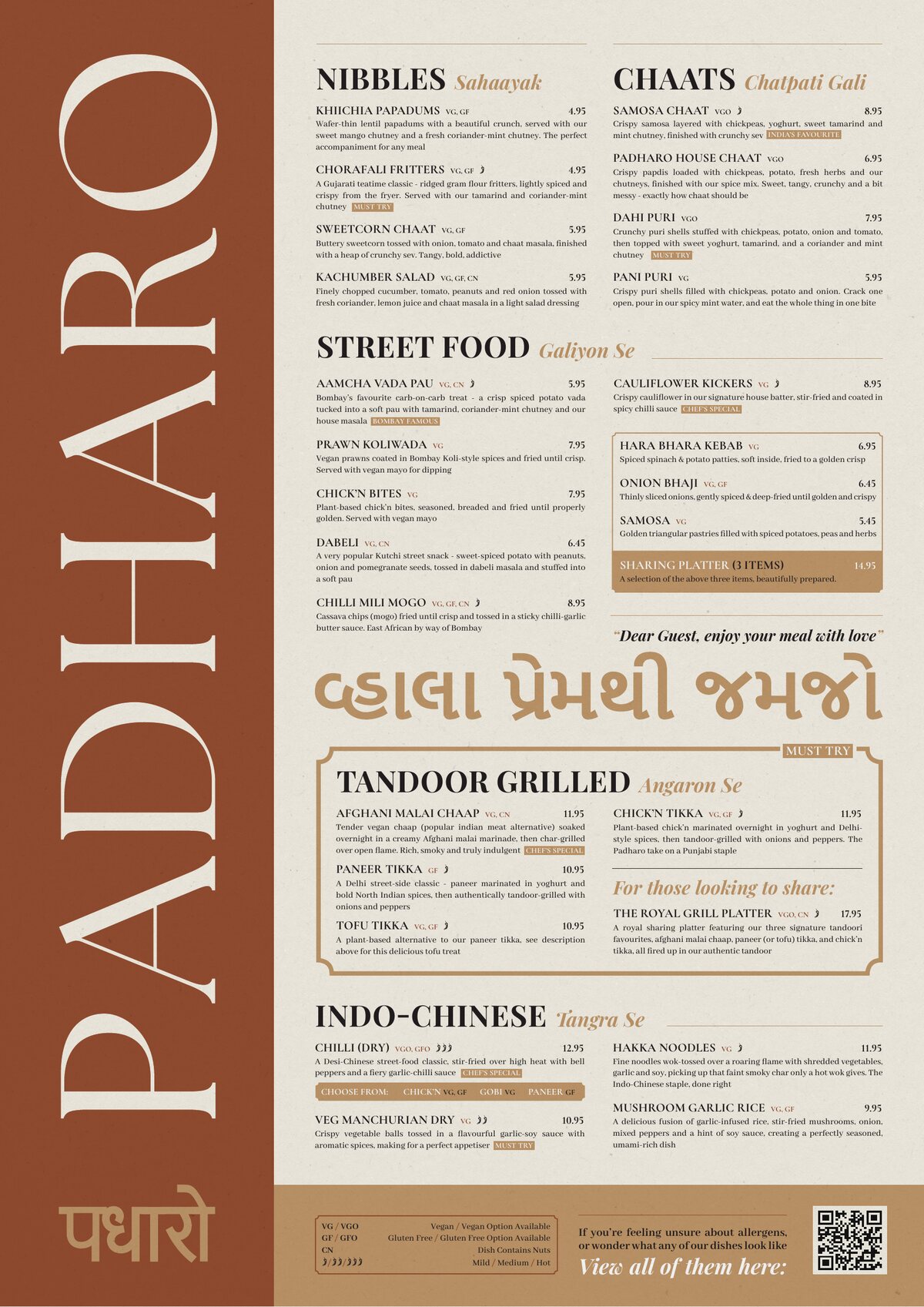 The front of the 2026 Padharo menu, designed by Kombu