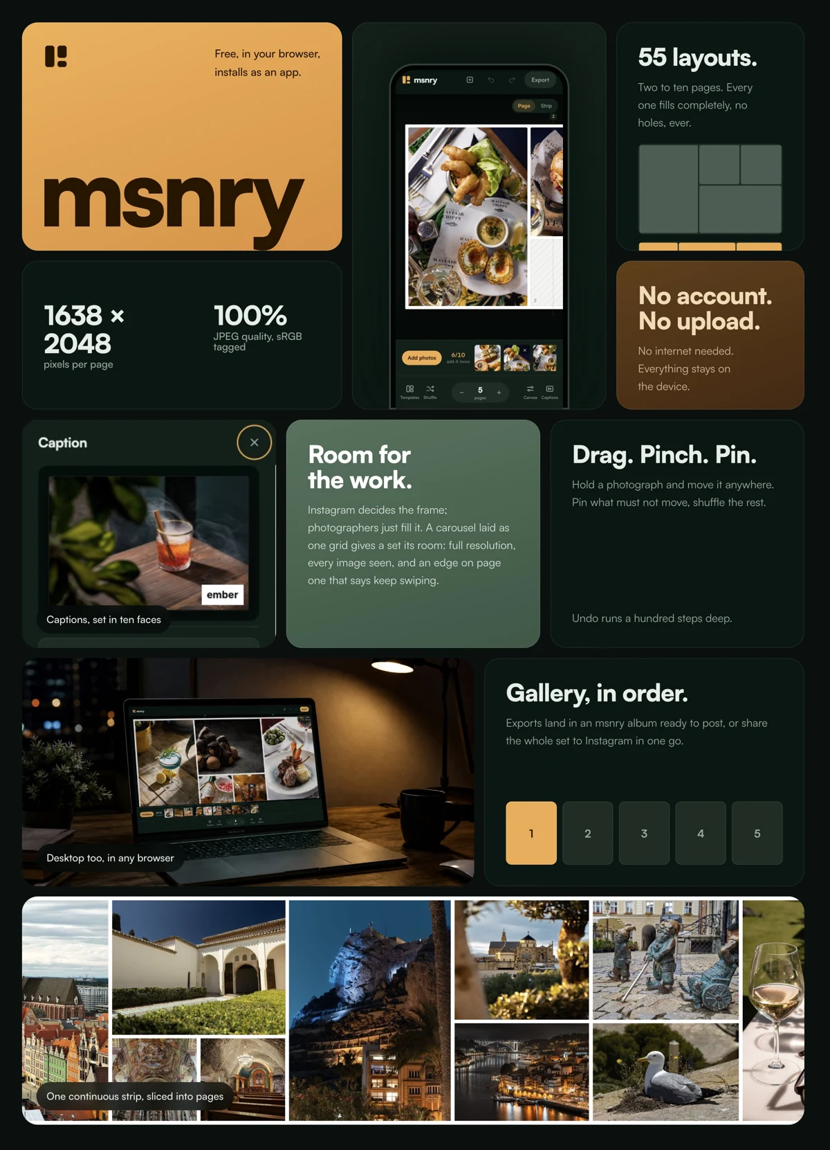 The msnry app website, built by Kombu