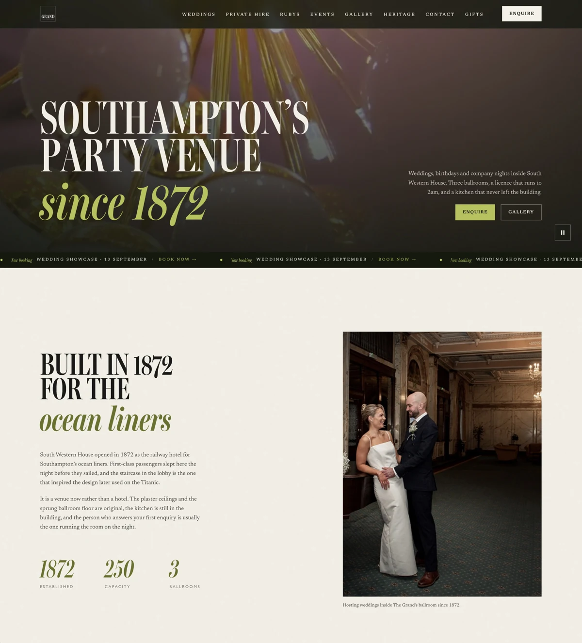 The Grand Southampton website, designed by Kombu
