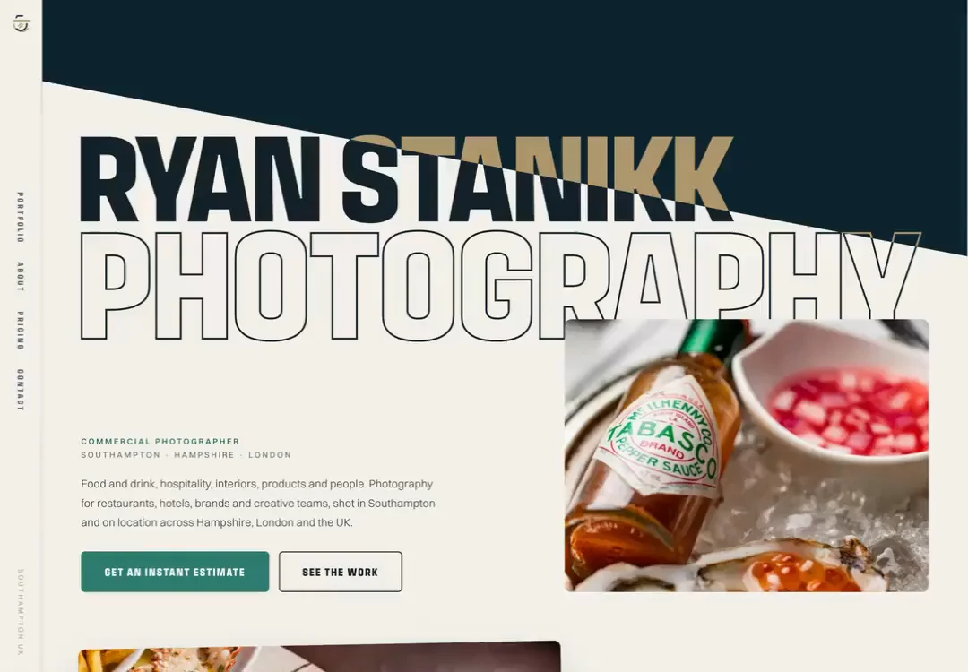 Ryan Stanikk photography portfolio website, dark and image-led